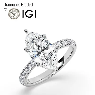 IGI 2Ct Solitaire Lab-Grown Marquise Diamond Engagement Ring 18K White Gold • $2026