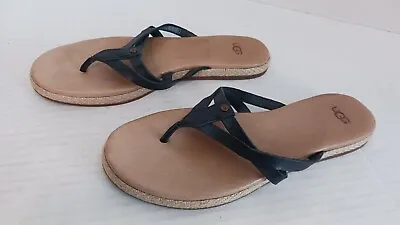 Ugg Australia Women's Annice Black Leather Thong Flip Flop Sandals Size 7 NWOT • $31