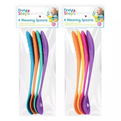 First Steps Pack Of 4 Bpa Free Boys/girls Weaning Feeding Spoons-long Handle • £2.97