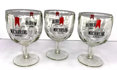 THREE Vintage Michelob Beer Footed Base Thumbprint Heavy Glass Goblet • $19.99