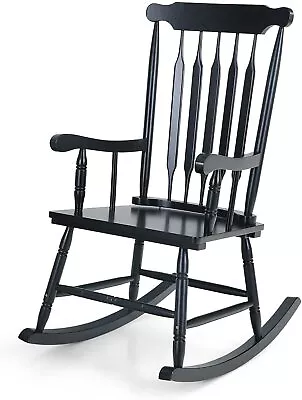 Wood Rocking Chair Oversized Acacia Wood Slat Back Rocker Chairs Support 350 Lbs • $119.99