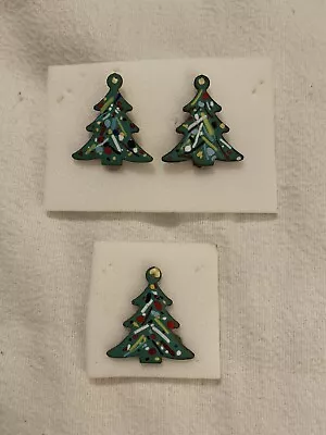 Vintage Christmas Tree Brooch Pin And Earring Set • $21.45