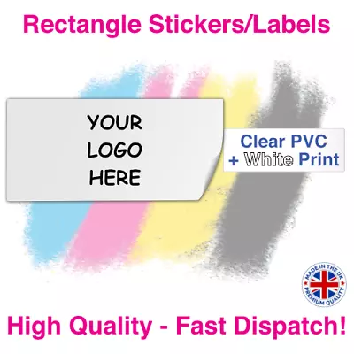 Custom Logo Printed Rectangle Stickers/Labels - CLEAR PVC + WHITE • £102.95