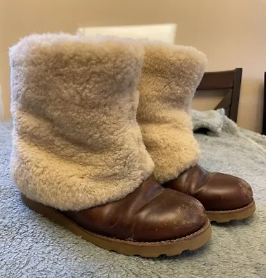 UGG Maylin Chestnut Brown Leather Sheepskin Boots Women’s Size 7 1001761 Rare • £72.32