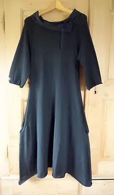 Crea Concept Dress 100% Fine Merino Wool Black Quirky Parachute Hem S UK 8 • £30