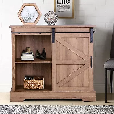 Farmhouse Bar Cabinet Sliding Barn Door Kitchen Sideboard Buffet Storage Cabinet • $156.99