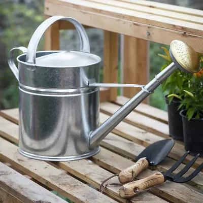 Extra Large Grey Galvanised Steel Brass Metal Outdoor Garden 10 L Watering Can • £38.95