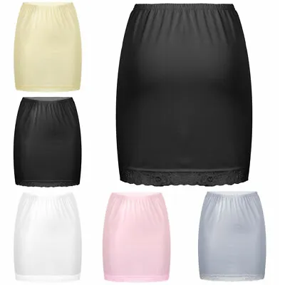 Women's Satin Half Slip Lace Long Underskirt Anti Static Elastic Waist Skirt  • £9.23