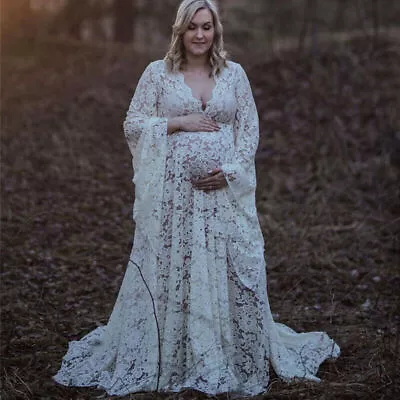 Lace Maternity Dress Maternity Photography Maxi Gown Pregnancy Women Long Dress • £31.78