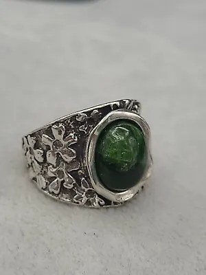 Vintage ~PZ ISREAL~ STERLING SILVER 925 MALACHITE VINTAGE RING SZ- 8 • $59.46