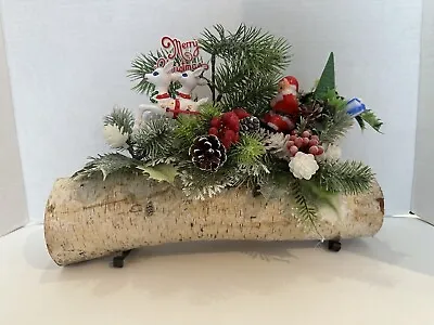 VTG Plastic Blow Mold Christmas Table Centerpieces Deer With Greens On Log • $49.99