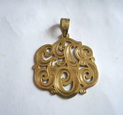 Large Vintage 10K Yellow Gold Monogrammed (Swirl) Circular Pendant • $275