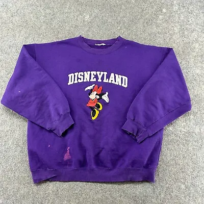 VINTAGE Disneyland Sweatshirt Mens XL Purple Graphic Minnie Mouse Pullover 90s • $6.97