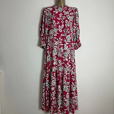 John Lewis Dress Midi Pink Print Pocket Half Puff Sleeves Womens Size 8 & 10 New • £12