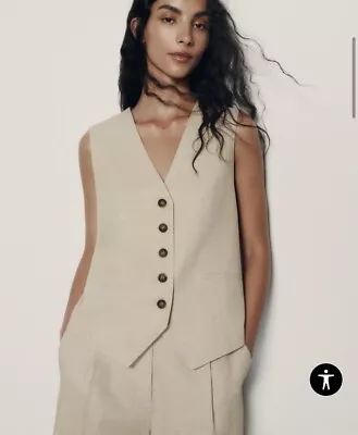Zara Linen Waistcoat Beige Size S • $25.04