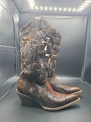 Corral Vintage Boots Musgo Western Cowgirl Cross 6.5 Python Brown Leather • $50