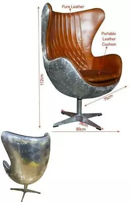 Vintage Style Aviator Egg Shaped Chair Leather Seat Handmade Posh Look Design • £825