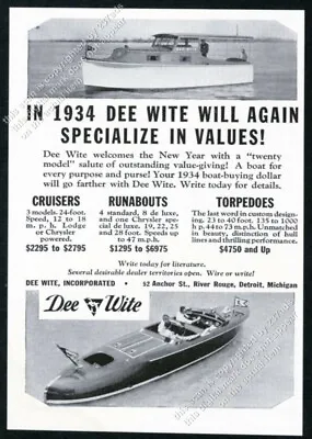 1934 Dee Wite Torpedo Runabout & Cruiser Boat Photo Vintage Print Ad • $9.99