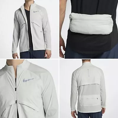 Nike Shield Convertible Packable Reflective Running Jacket 891432 092 Grey SZ XL • $102.77