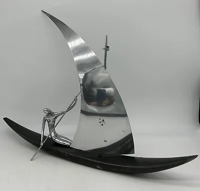 Karl Hagenauer Modernist Chrome Woman Paddling Boat Sculpture Unsigned Sail • £424.25