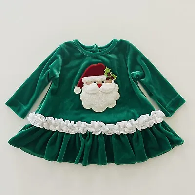 Molly & Millie 0-3 Months Baby Girl Santa Dress Green Velour Holiday Christmas • $18