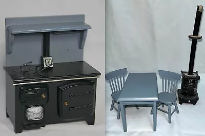 Dollhouse Miniature LOT 1/12 Blue Table & 2 Chairs W Victorian Stove + More • $14.99