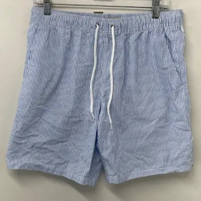 J.Crew Men's M 8  Swim Trunks Blue White Seersucker Pockets Mesh AO500 NWT • $32.54