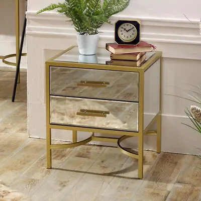 Gold Metal Framed Mirrored 1 Drawer Bedside Occasional Side Table Luxe Furniture • £157.95