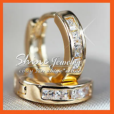 18k Gold Gf Simulated Diamond Womens Kid Huggies Hoop Anniversary Solid Earrings • £6.65