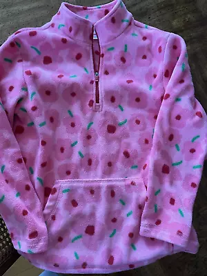 Hanna Andersson SZ 10  140 LS Fleece Jacket Pink Floral Pullover Barely Worn • $19.99