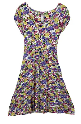 Laura Ashley Dress Women's Size 8 Floral Knit Jersey Back Belt Short Cap Sleeve • $19.99