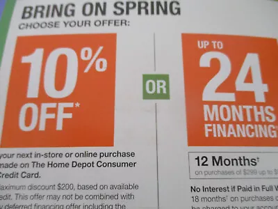 Home Depot 10%  Or 24 M Finance Coupon: In Store Or Online - Expires On 5/8/24 • $29.99