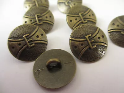 $3.99 • Buy 11/16   Antiqued BRONZE Belt Buckle Design Shank Back  Buttons (8)