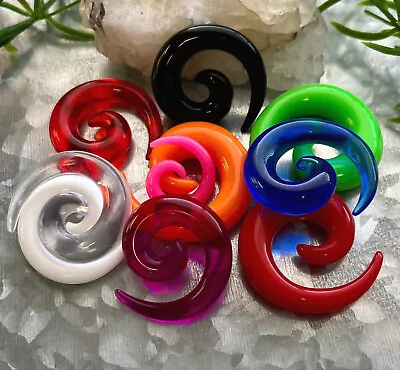 PAIR Neon / Transparent / Solid Color Spiral Tapers Expander Plug Earlet Gauges • $12.95