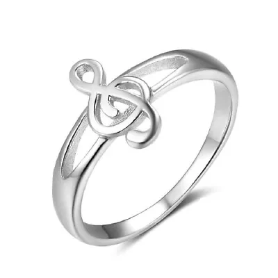 Sterling Silver 925 Music Note Treble Clef Ring Sizes L N P R Hallmarked S925 • £13.99