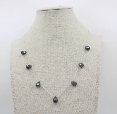 $112.49 • Buy Certified Sterling Silver 10mm Teardrop Natural Black Diamonds 18  Necklace