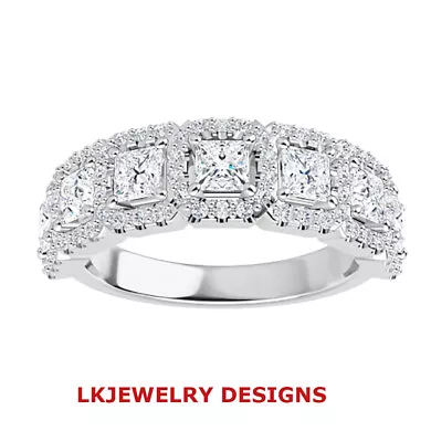 2.15 Ct Moissanite Colorless Square 7 Stone Halo Pave Semi Eternity Band Ring • $2899