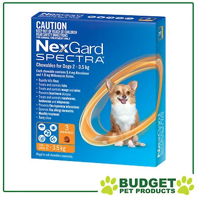 NexGard Spectra Chewables For Very Small Dogs Orange 2-3.5kg 3 Pack • $60.99