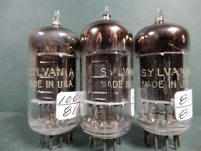 Sylvania Long Black Plate 12AX7A Vacuum Tubes (3) Tested 100/81% 87/81% 81/81% • $70