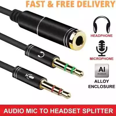 3.5mm AUX 2 In 1 Audio 2 Male To 1 Female Headphone Mic Y Splitter Cable Adapter • $4.95