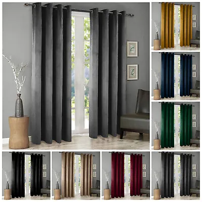 Crushed Velvet Curtains Pair Of Eyelet Ring Top Fully Lined Ready Made Curtain • £17.99