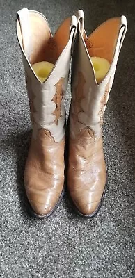 Mens Nocona 9073 VTG Brown Exotic Eel Skin Inlay Cowboy Western Boots Size 9.5D • $50