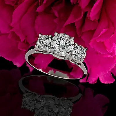 Three 3 Stone 2.52 Carat H VS1 Round Cut Lab Created Diamond Engagement Ring 14k • $2368