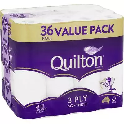 Quilton 3 Ply Toilet Tissue (180 Sheets Per Roll 11x10cm) Pack Of 36 • $29.50