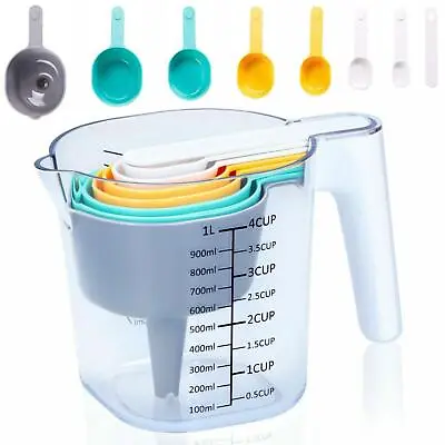 Measuring Cups & Spoons Stackable Set 9pcs For Baking Kitchen Cooking Supplies • £8.99