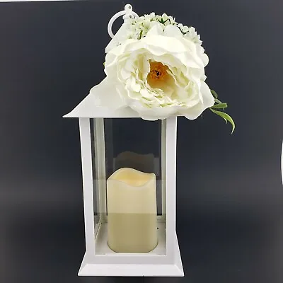 Martha Stewart Spring White Lantern W/ Artificial Flower Battery Op Candle New • $39.99