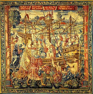 Gorgeous Super RARE Medieval Flemish Tapestry The Ship Of Virtues RE631023 • $14.97