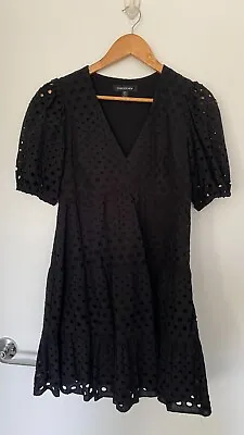 $25 • Buy Forever New Black Detailed V-neck Mini Dress Size 8