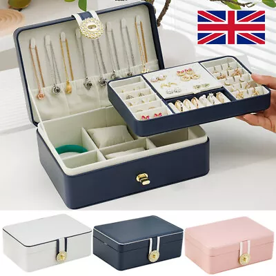 Jewellery Box - 2 Layer Jewelry Storage Organizer Top Grade PU Leather Odorless • £13.49