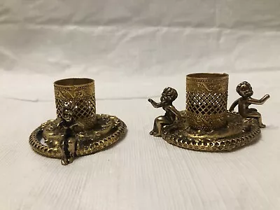 Vintage Ornate Gold Tone Metal Filigree Cherub Single Tube Lipstick Holder • $38.25